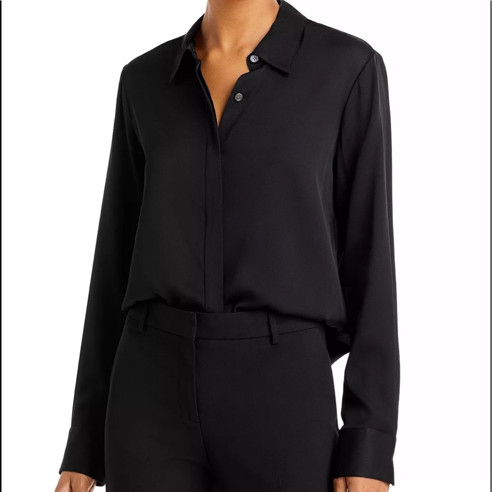 Theory Sunaya Silk-Stretch Shirt Black Women’s Small S